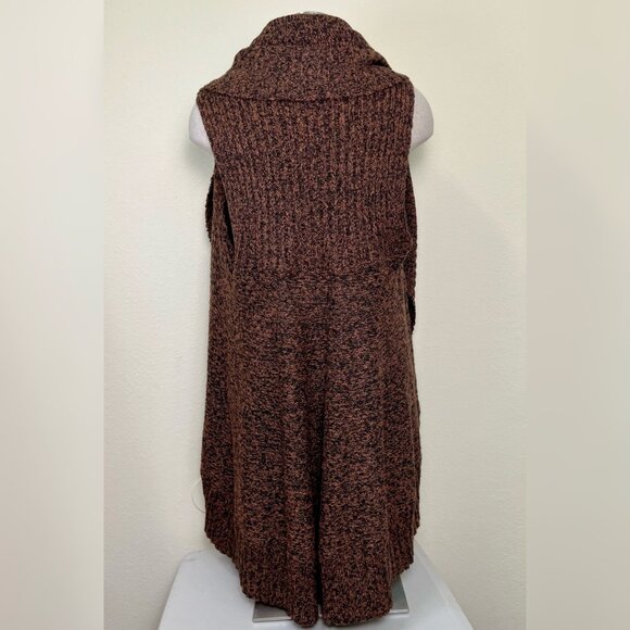 FEVER Brown & Black Marled Open Front Draped Cardigan Vest Extra Large - Picture 5 of 7